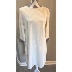 NWT Christian Siriano For J Jill 3/4 Sleeve Beaded Cuff Cream Dress Petite Med